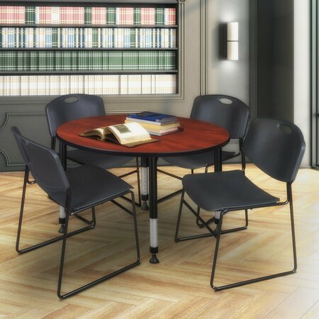 REGENCY Tables > Height Adjustable > Round Table & Chair Sets, 48 X 48 X 23-34, Cherry TB48RNDCHAPBK44BK